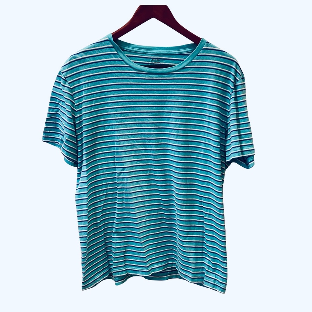 Retro Le Tigre Aqua Blue White Stripe TShirt Casual Preppy XL